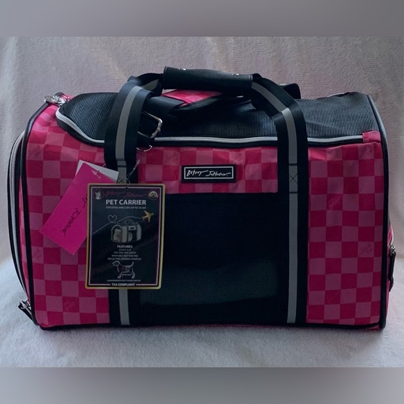 SALE - Betsey Johnson Pink Checks Pet Carrier for Small Pets - Picture 2 of 11